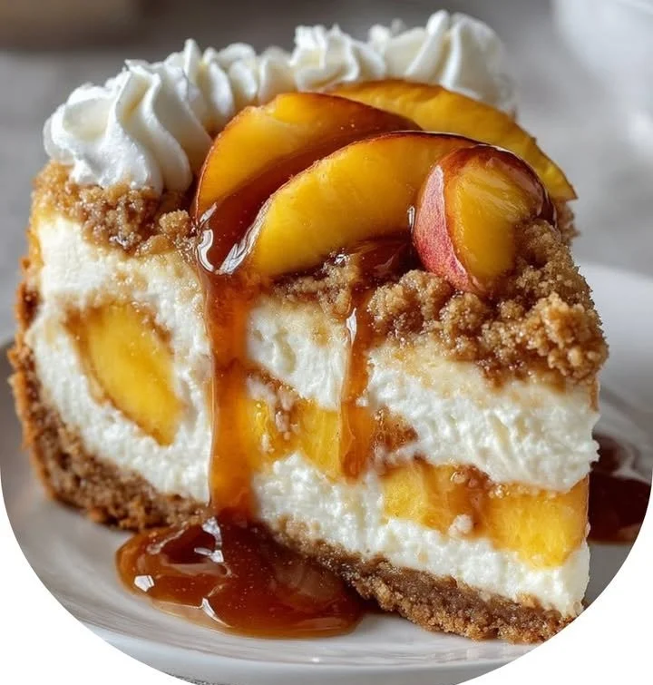 Delicious Peach Cobbler Cheesecake with fresh peaches and creamy texture
