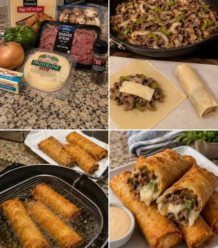 Philly Cheesesteak Egg Rolls served with dipping sauce