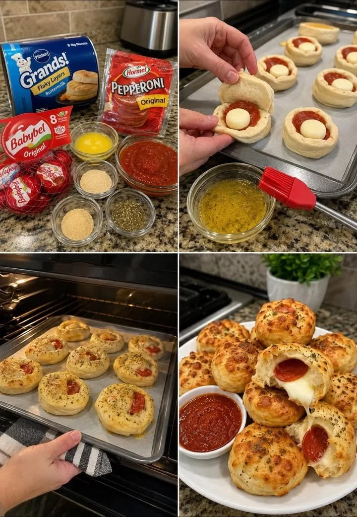 Delicious homemade pizza biscuit pockets filled with cheese and pepperoni