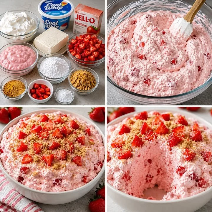 Delicious Strawberry Cheesecake Fluff dessert in a serving bowl