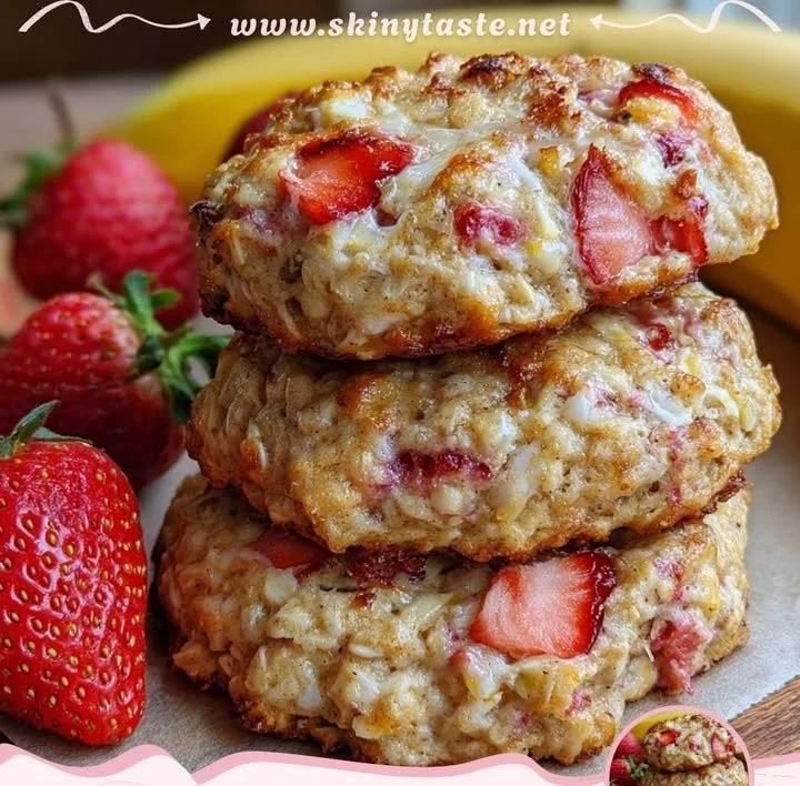 Strawberry lemon banana cottage cheese breakfast cookies on a plate