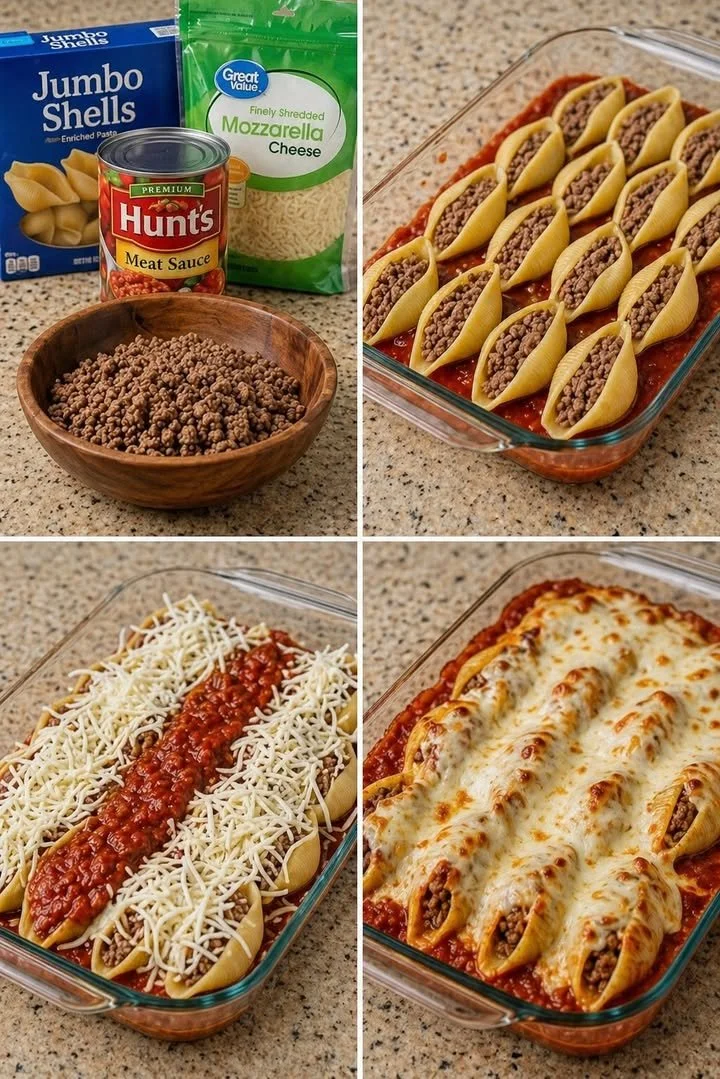 Stuffed jumbo pasta shells filled with cheese and herbs, served on a plate.