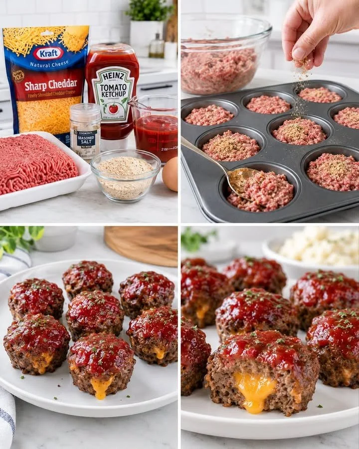 Stuffed mini meatloaf cups fresh out of the oven with herbs and spices