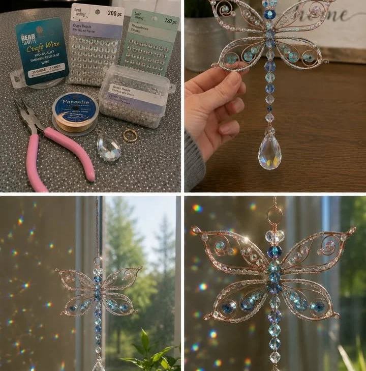 Stunning Dragonfly Crystal Suncatcher reflecting light