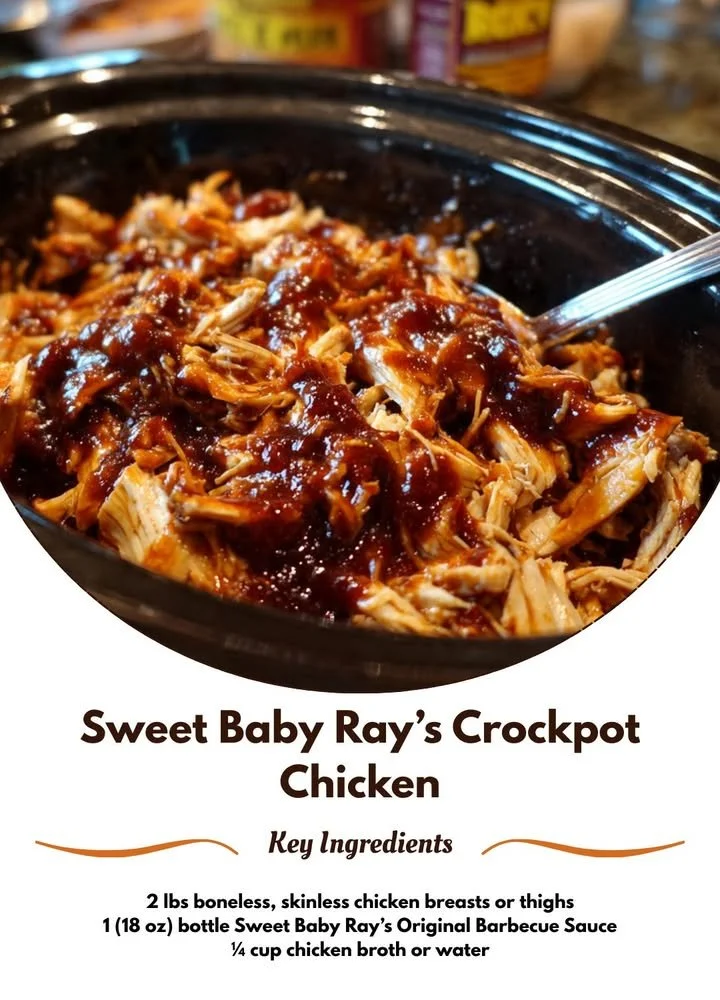 Sweet Baby Ray's Crockpot Chicken served in a bowl with sauce and herbs