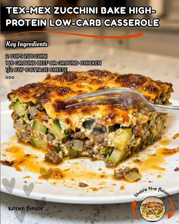 Delicious Tex-Mex Zucchini Bake topped with cheese and spices