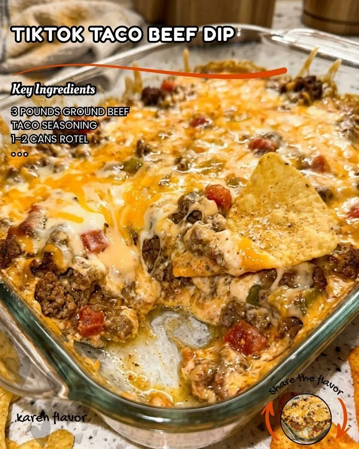 Delicious TikTok taco beef dip served in a bowl with tortilla chips