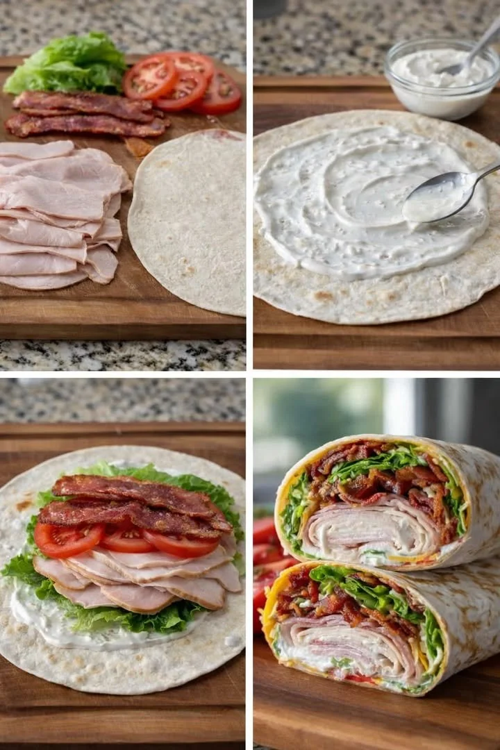 Delicious Turkey Ranch Club Wrap with fresh ingredients and ranch dressing