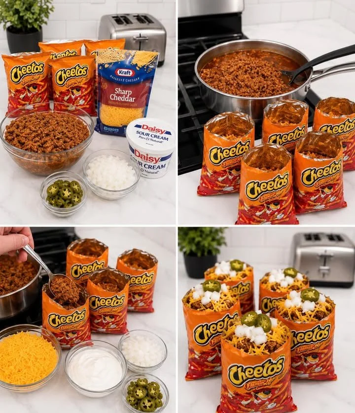 Delicious walking Cheetos taco bags filled with tasty toppings