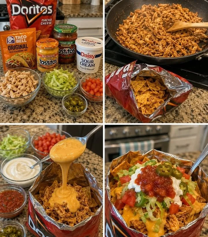 Walking Chicken Nacho Bags ready to serve at a party or event