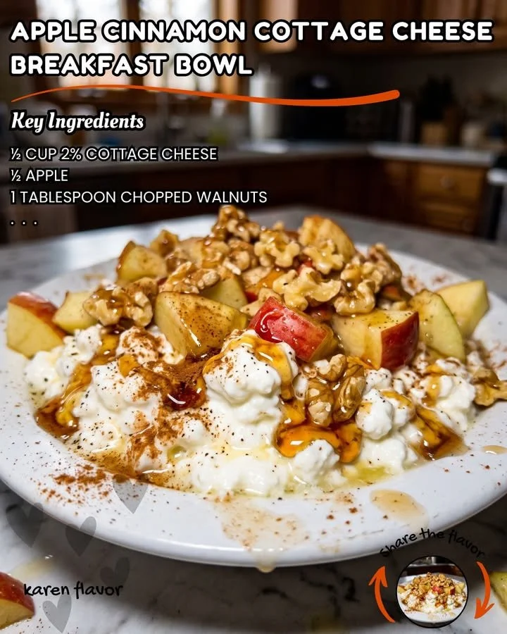 Apple Cinnamon Cottage Cheese Breakfast Bowl with fresh apple slices and cinnamon