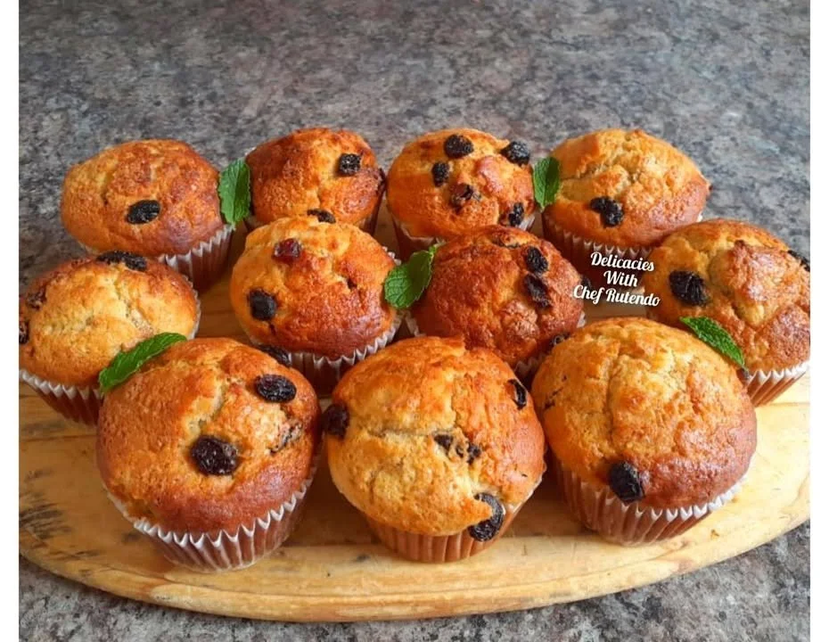 Freshly baked Banana and Raisins Muffins served on a plate