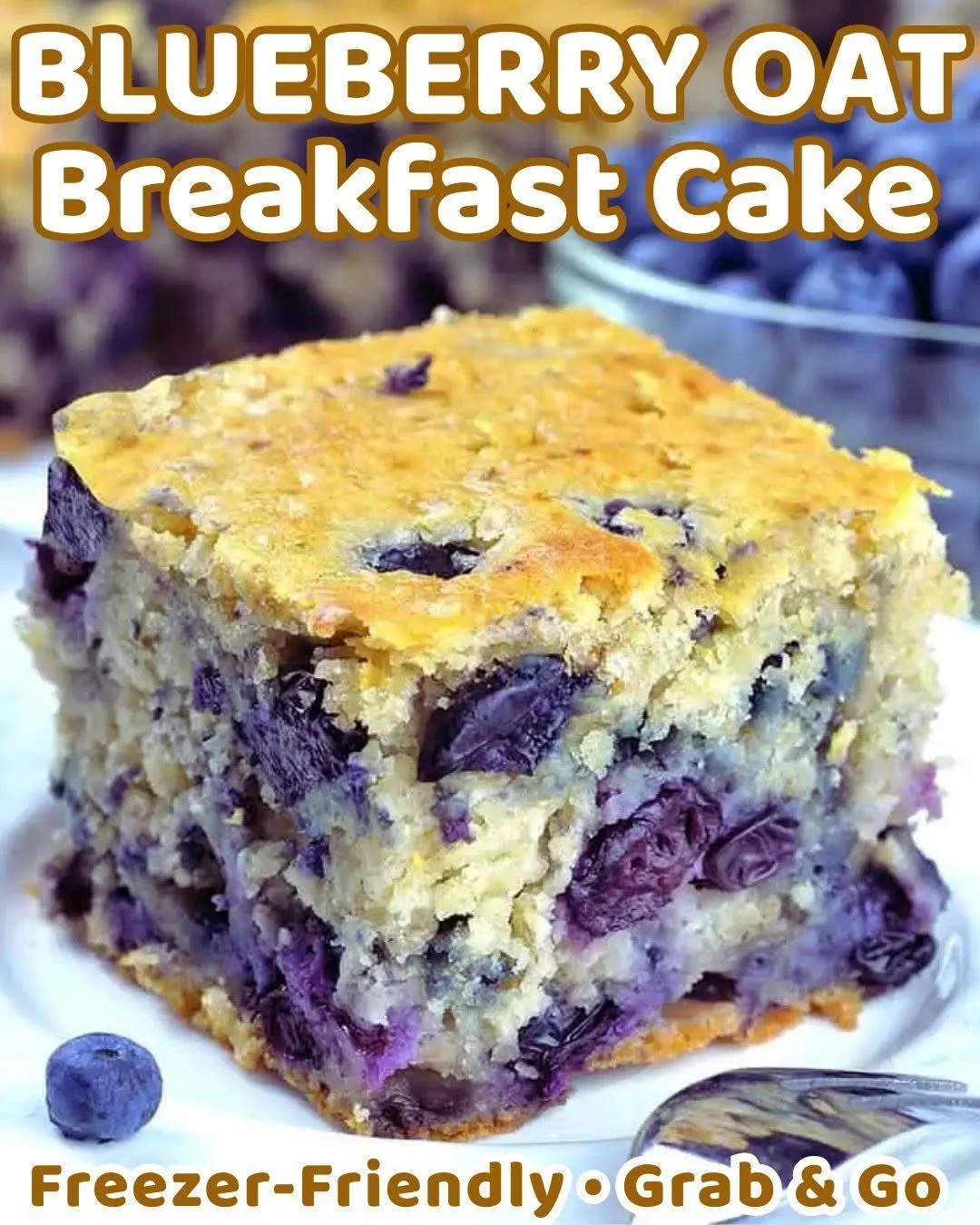 Homemade blueberry breakfast cake topped with fresh blueberries and sugar