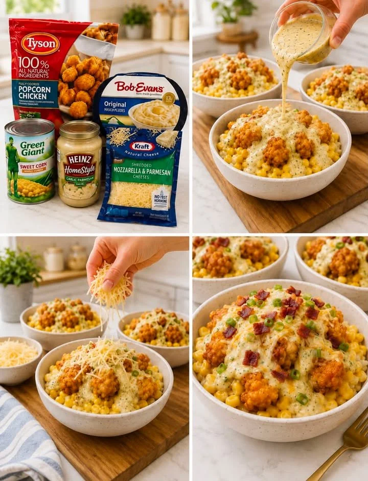 Cheesy garlic parmesan chicken bowls garnished with herbs and cheese