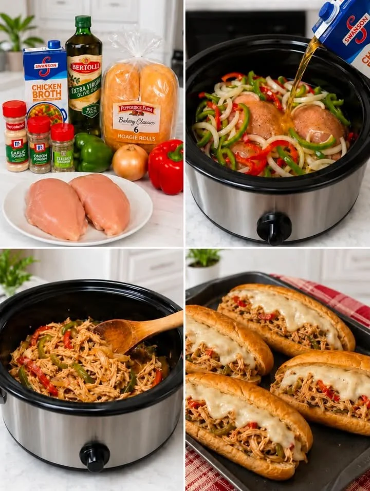 Delicious Chicken Philly Sandwiches made in a Crockpot