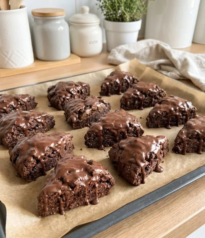 Chocolate protein cottage cheese scones on a plate
