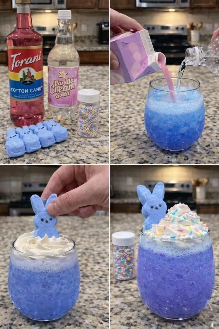 Cotton Candy Cream Soda in a colorful glass with a straw