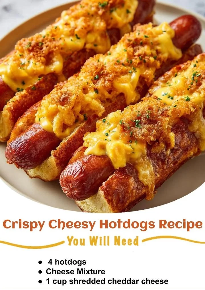 Plate of crispy cheesy hotdogs topped with melted cheese and garnished