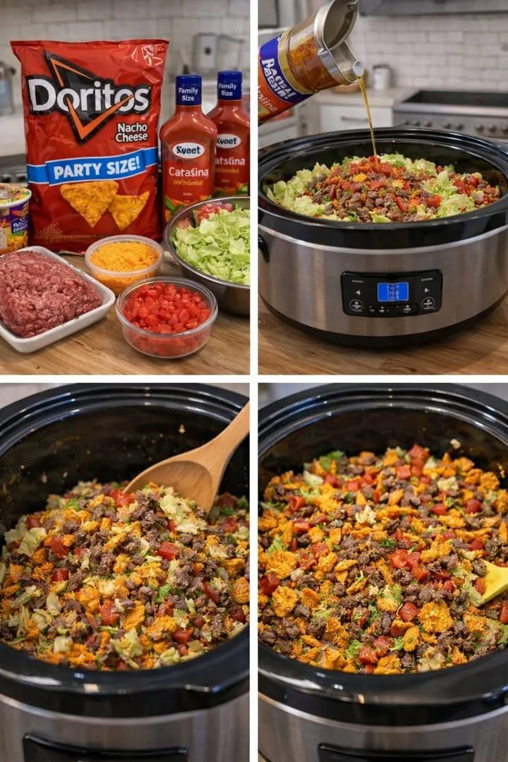 Crockpot Dorito Taco Salad served in a bowl with colorful toppings