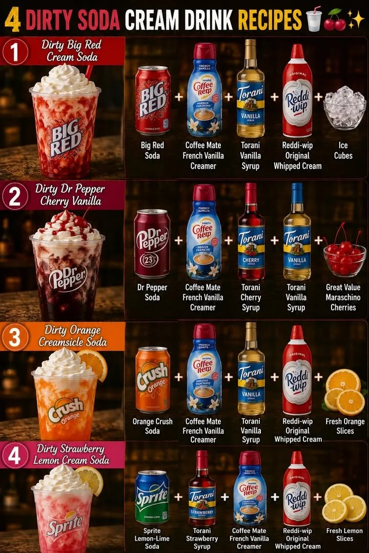 A delicious Dirty Soda Cream Drink served in a colorful cup with ice.