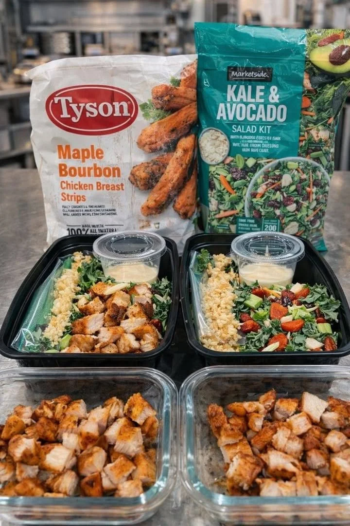 Delicious maple bourbon chicken served in a kale bowl with fresh ingredients