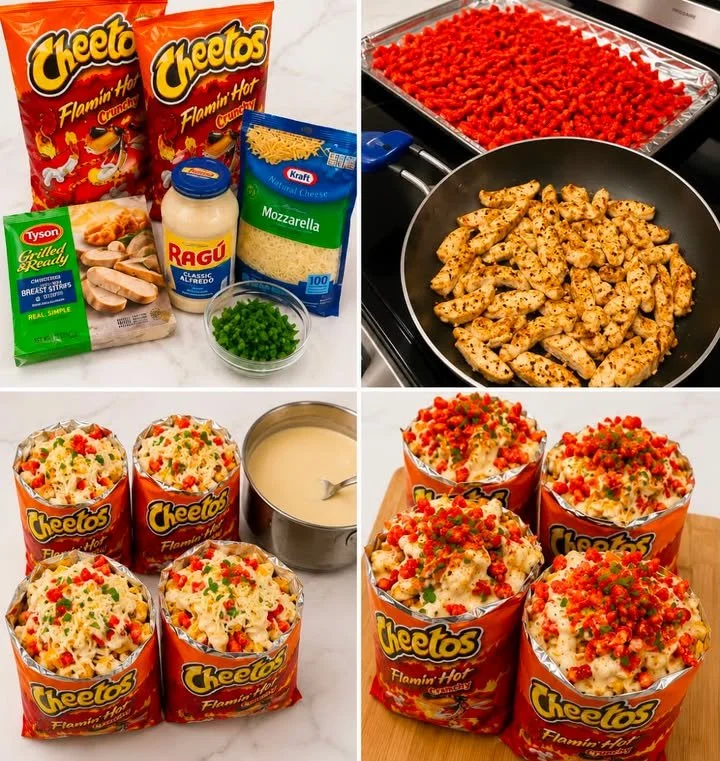 Flamin’ Hot Cheetos Chicken Alfredo Crunch Cups served in a bowl