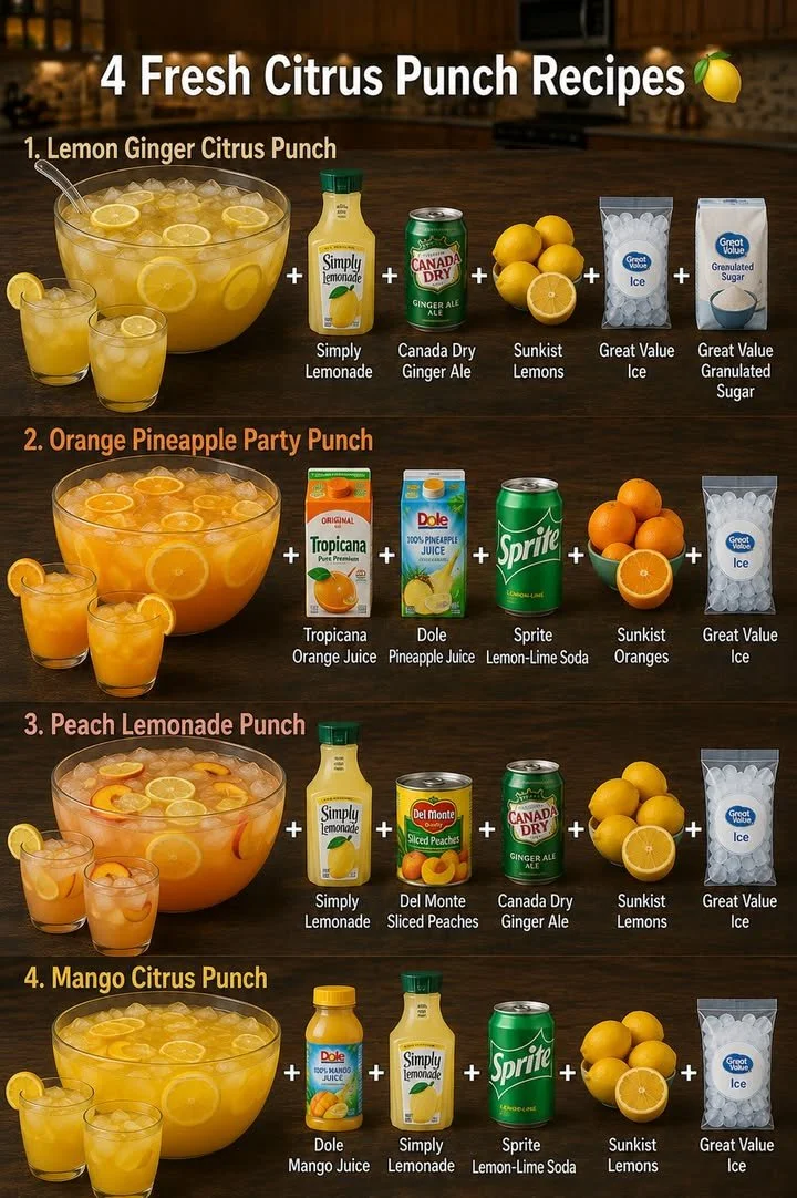 Refreshing citrus punch in a glass garnished with fruits