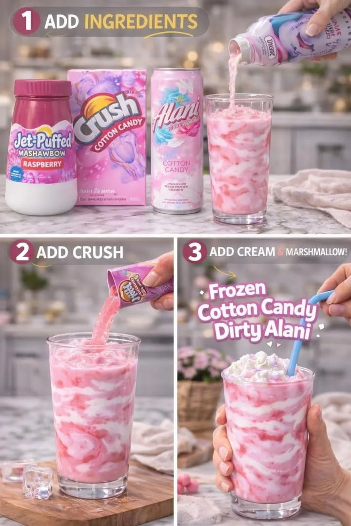 Frozen Cotton Candy Dirty Drink served in a cocktail glass with colorful garnish