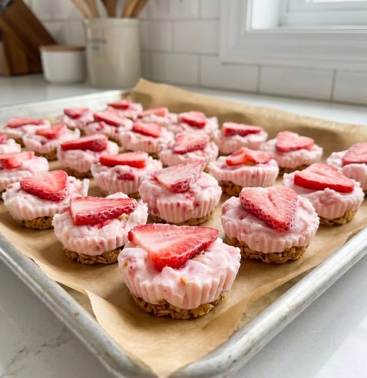 Delicious frozen strawberry yogurt bites served in a bowl