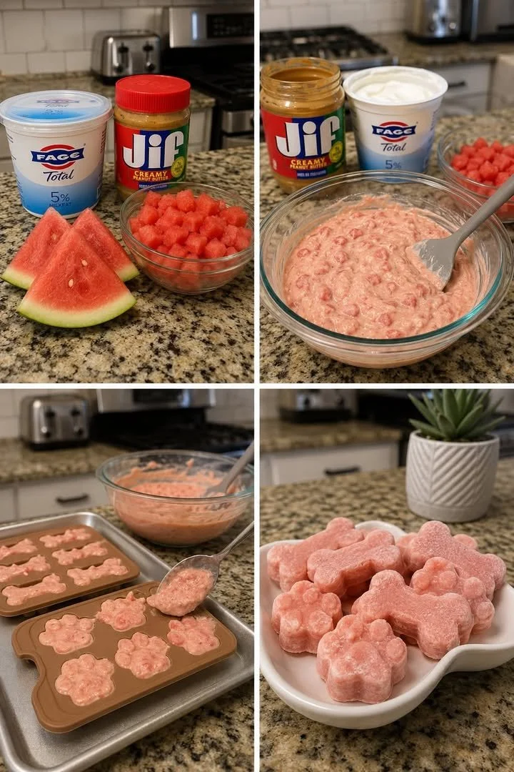 Frozen Watermelon Peanut Butter Dog Treats for happy and healthy dogs.