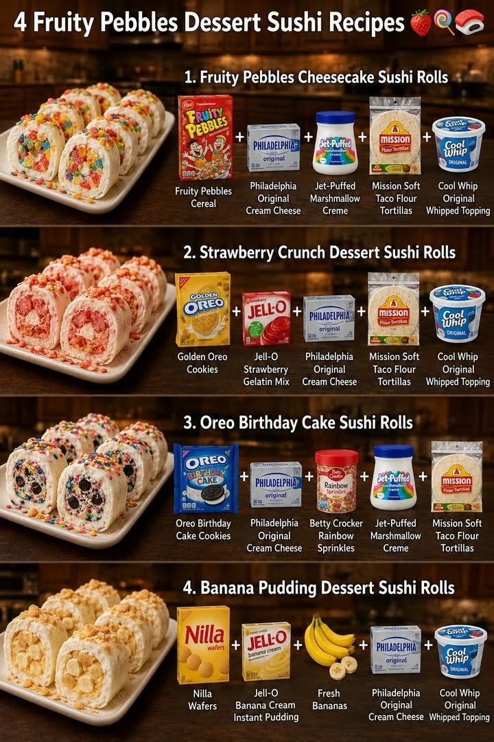 Fruity Pebbles dessert sushi rolls with vibrant colors and sweet toppings