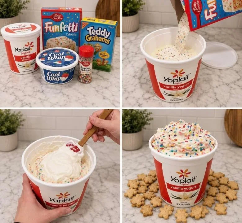 Delicious Funfetti Dunkaroo Dip served in a colorful bowl with sprinkles.