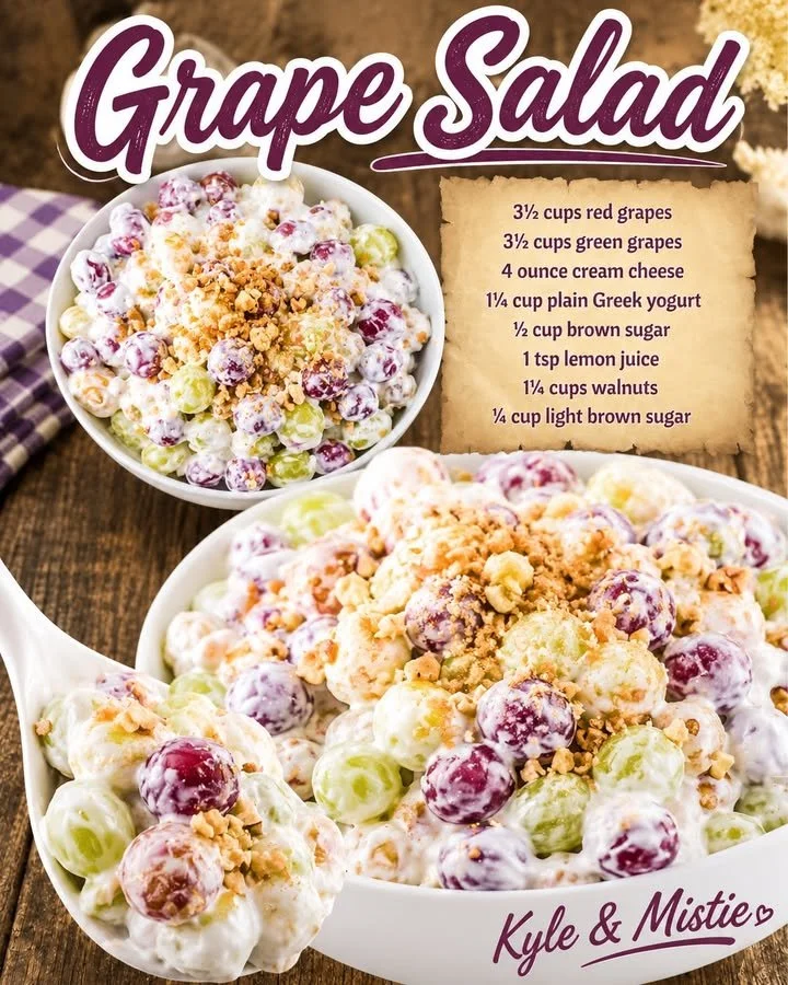 Fresh grape salad with mixed fruits and creamy dressing