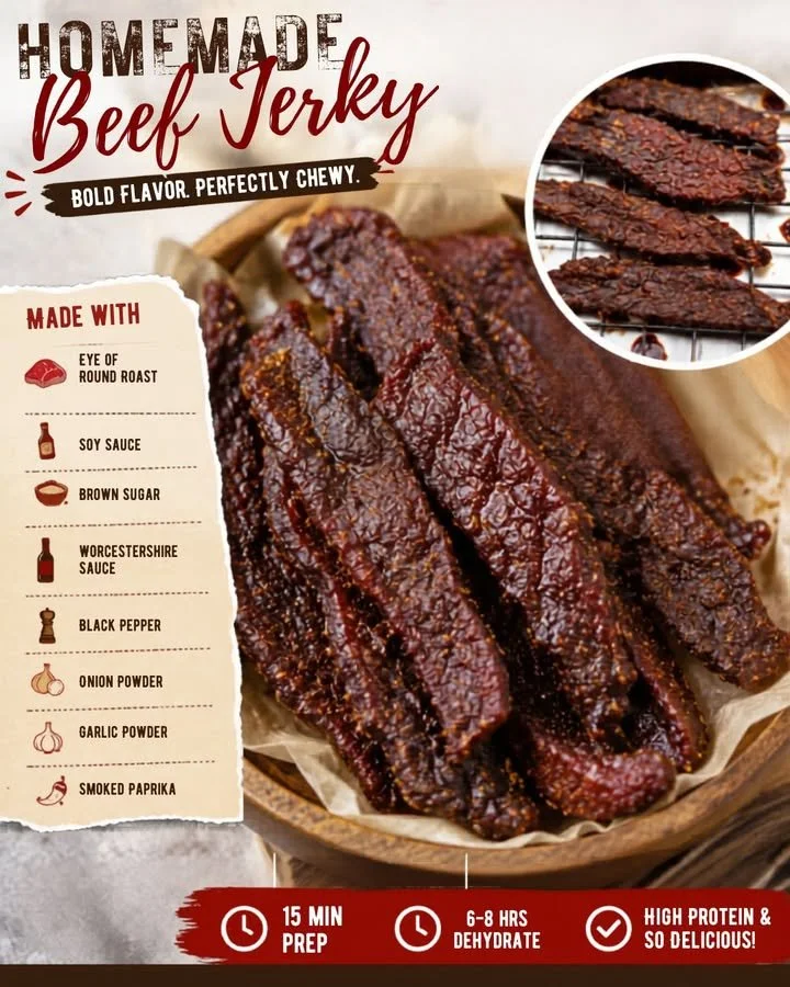 Homemade beef jerky made from premium cuts of meat and spices