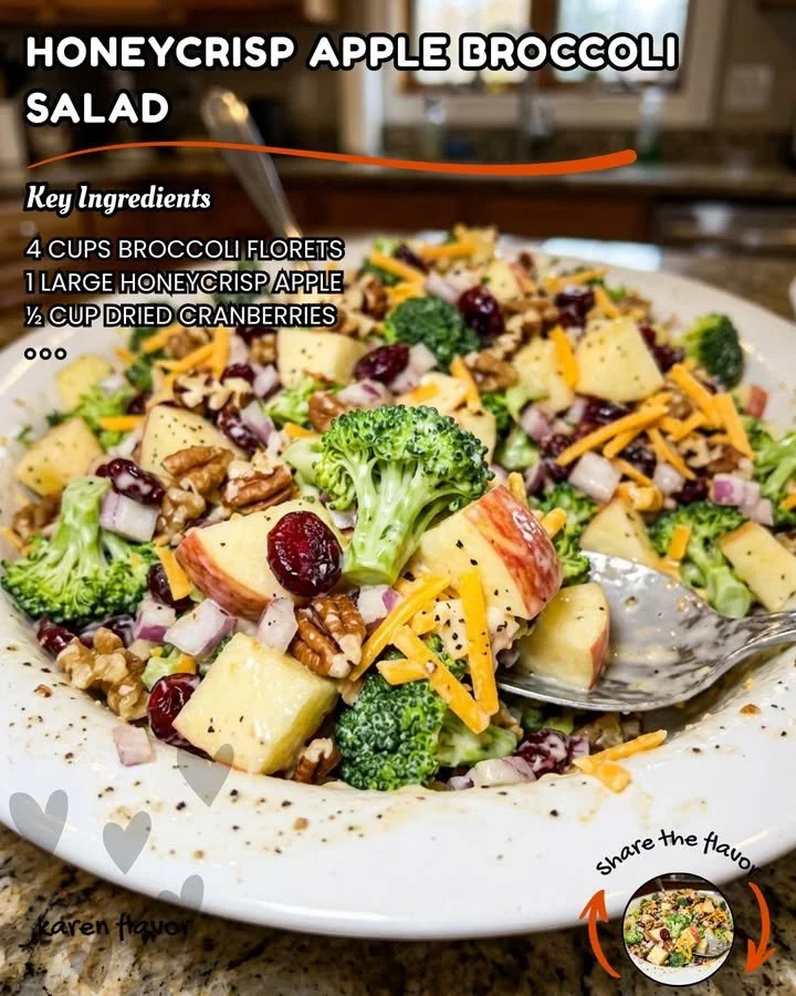 Honeycrisp Apple Broccoli Salad with colorful ingredients served in a bowl