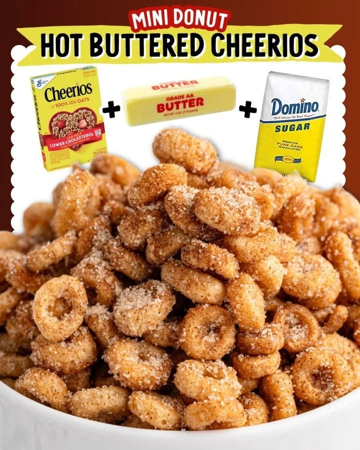 Delicious bowl of hot buttered Cheerios topped with melted butter and cinnamon