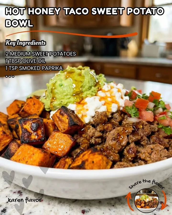 Delicious Hot Honey Taco Sweet Potato Bowl with vibrant toppings and spices
