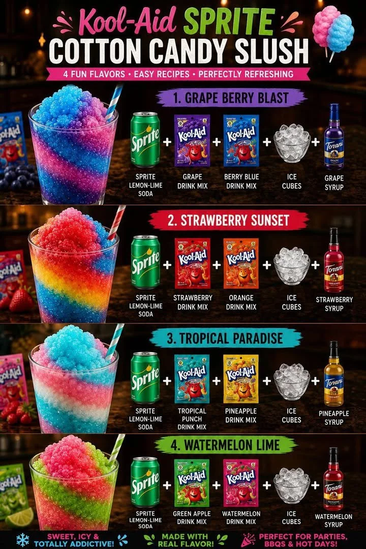 Kool-Aid Sprite Cotton Candy Slush in a colorful cup