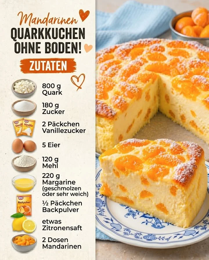 Delicious Mandarin Quark Cake without base, showcasing a creamy texture and vibrant mandarin slices.