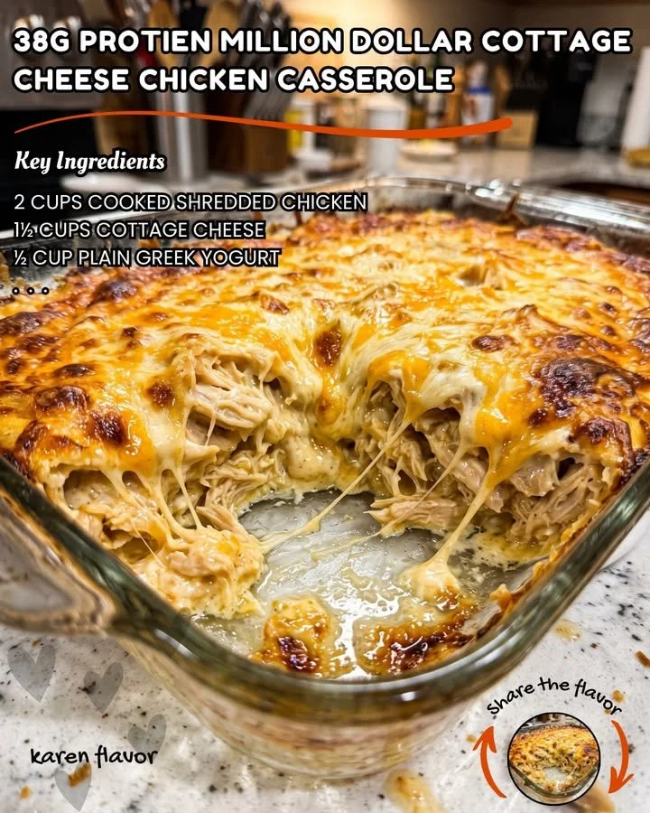 Delicious Million Dollar Cottage Cheese Chicken Casserole served in a baking dish