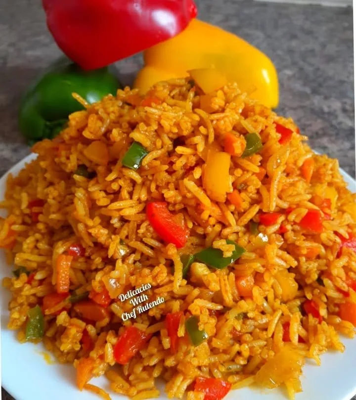 Plate of Nando's style peri peri rice with spices and herbs