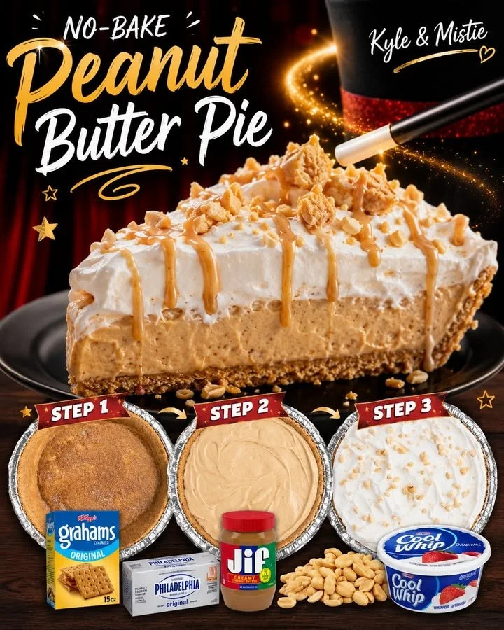 Delicious no bake peanut butter pie topped with chocolate and whipped cream