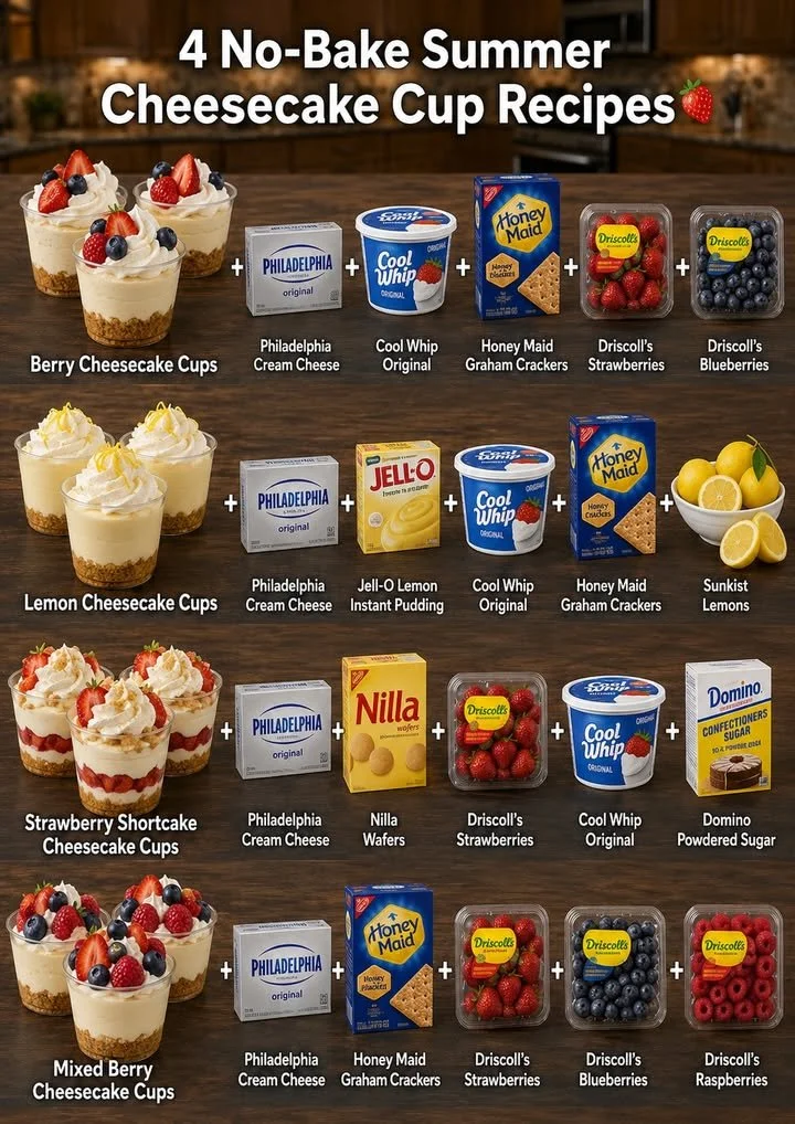 Delicious No-Bake Summer Cheesecake Cups topped with fresh berries