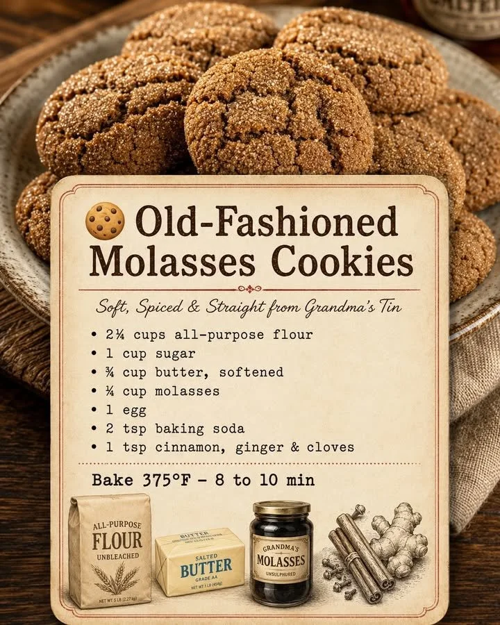 Plate of old-fashioned molasses cookies dusted with sugar