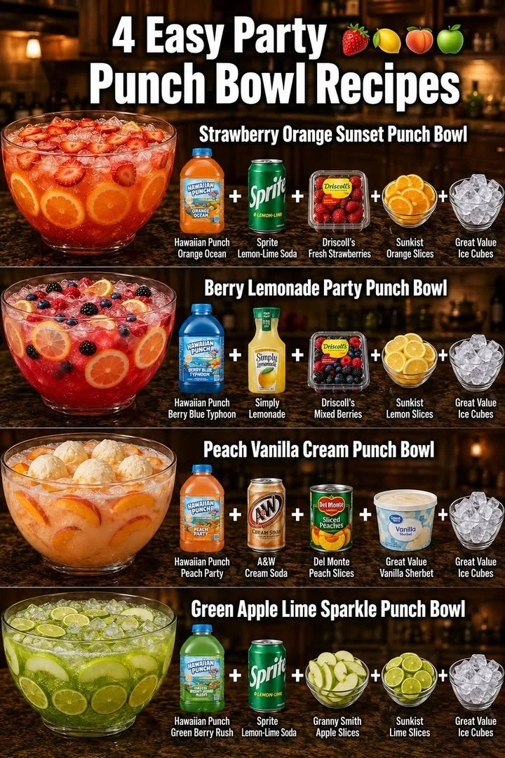 Colorful party punch bowls filled with refreshing drink options for gatherings