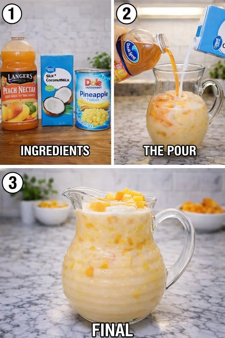 A vibrant dish featuring fresh peaches and pineapples in a tropical paradise setting.