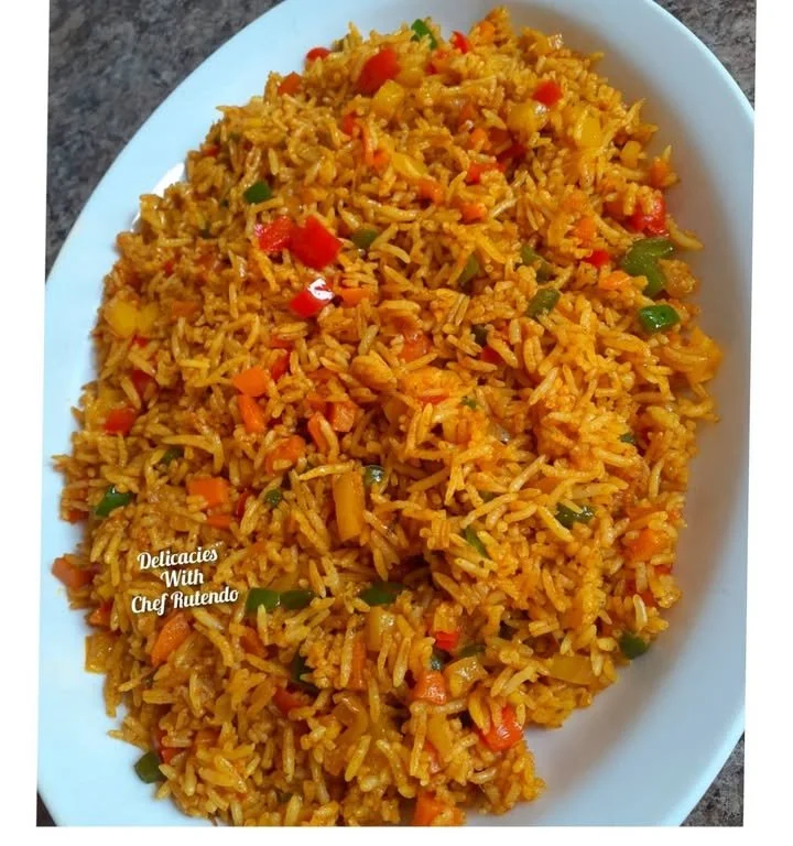 Delicious bowl of savoury rice with vegetables and spices