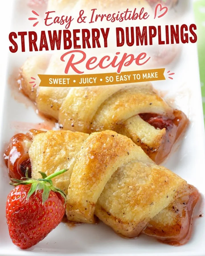 Delicious homemade Strawberry Dumplings served with syrup and fresh strawberries