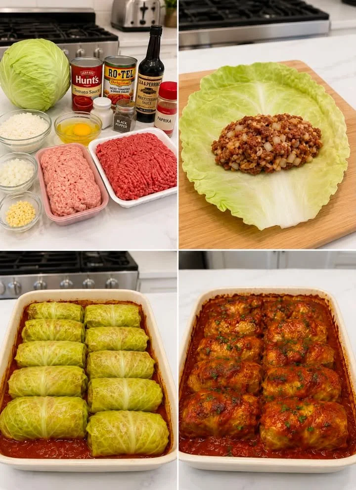 Delicious homemade stuffed cabbage rolls filled with seasoned meat and rice.