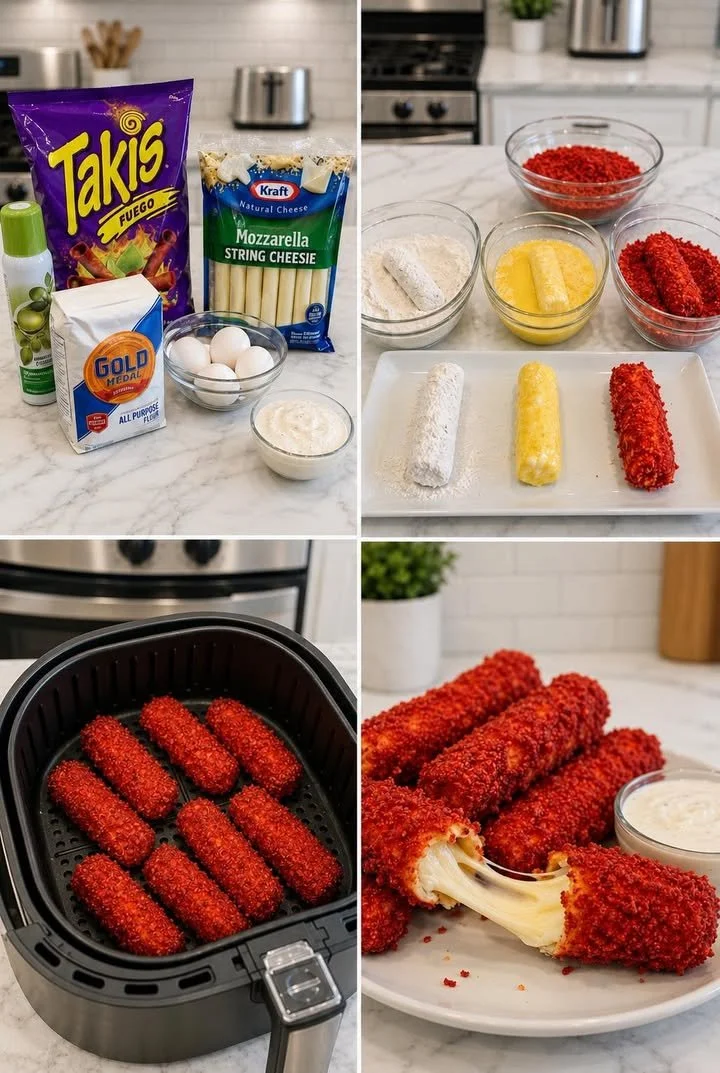 Delicious Takis Mozzarella Sticks with a spicy twist